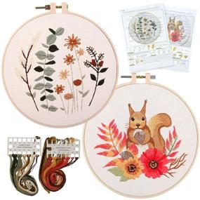img 4 attached to 🧵 2 Pack Cross Stitch Craft Kits for Beginners: Embroidery Fabric, Patterns & Hoops Included for Adults