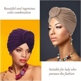 img 3 attached to 🧣 Stylish SATINIOR African Pattern Headwrap Set: Pre-Tied Bonnet Turban Knot Beanie Cap - 4 Pieces