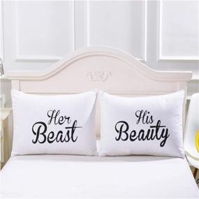 img 3 attached to DasyFly His Hers Couples Pillowcases: Her Beast and His Beauty - Cute Couples Gift for Wedding, V-Day