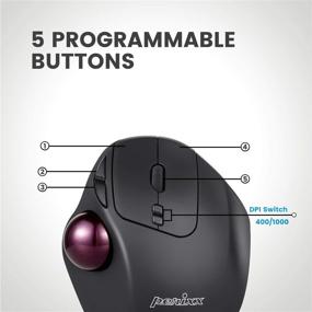 img 1 attached to 🖱️ Perixx 11568 Perimice-717 Wireless Trackball Mouse, Built-in 1.34" Trackball with Pointing Feature, 5 Programmable Buttons, 2 DPI Levels, Sleek Black
