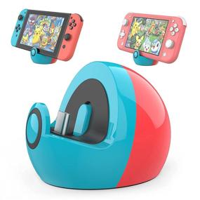 img 4 attached to 🎮 HEIYING Mini Charging Dock for Nintendo Switch/Switch Lite/OLED, Type C Port Charging Stand" - Neon Blue & Neon Red Classic Colors Switch Lite Dock