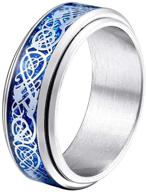 hijones unisex celtic dragon spinner ring - stainless steel wedding band with carbide fiber inlay logo