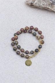 img 1 attached to 🌳 YoTreasure Picasso Jasper Tree of Life Charm Bracelet - Stretchable Beaded Brass Gemstone Jewelry