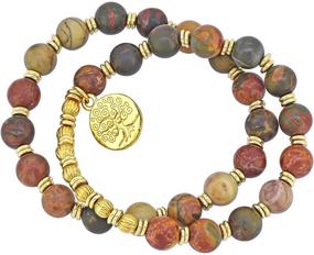 img 2 attached to 🌳 YoTreasure Picasso Jasper Tree of Life Charm Bracelet - Stretchable Beaded Brass Gemstone Jewelry