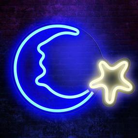 img 4 attached to 🌙 LED Moon Star Neon Wall Decor - 15" Neon Signs, USB Powered Bedroom Light, Ideal for Kids Room, Living Room, Bar, Christmas, Party, Lounge, Home Decoration, Wedding