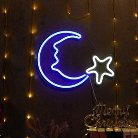 img 1 attached to 🌙 LED Moon Star Neon Wall Decor - 15" Neon Signs, USB Powered Bedroom Light, Ideal for Kids Room, Living Room, Bar, Christmas, Party, Lounge, Home Decoration, Wedding