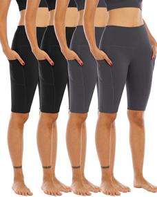 img 4 attached to 🩳 WHOUARE 4-Pack Women's Biker Yoga Shorts with Pockets: High Waisted Tummy Control Workout Shorts - Fitness Must-Have