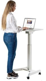 img 4 attached to 🌞 SUN-FLEX Foldable Pneumatic Sit-Stand Desk: Height Adjustable Mobile Laptop Table with Lockable Wheels, White (32.3" to 46.9" H)