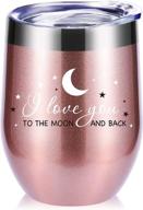 🌹 rose gold "i love you to the moon and back" wine glass tumbler - mother's day, valentine's day, birthday, and christmas gifts for mom, dad, bestie, girlfriend, boyfriend, daughter, sister, friend - women mug logo