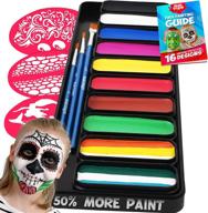 🎨 blue squid face paint kit for kids - professional quality body & face paints, large water based palette, reusable stencils, brushes, safe for skin - halloween makeup paint logo