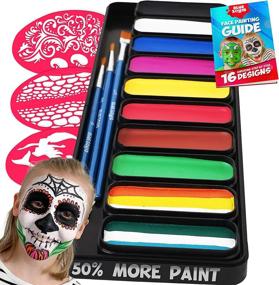 img 4 attached to 🎨 Blue Squid Face Paint Kit for Kids - Professional Quality Body & Face Paints, Large Water Based Palette, Reusable Stencils, Brushes, Safe for Skin - Halloween Makeup Paint