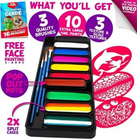 img 3 attached to 🎨 Blue Squid Face Paint Kit for Kids - Professional Quality Body & Face Paints, Large Water Based Palette, Reusable Stencils, Brushes, Safe for Skin - Halloween Makeup Paint