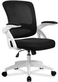 img 4 attached to 🪑 ComHoma White Ergonomic Desk Chair - Mesh Computer Chair with Flip Up Armrests, Mid Back Task Home Office Chair, Swivel Chair with Smooth Casters