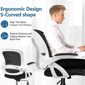 img 2 attached to 🪑 ComHoma White Ergonomic Desk Chair - Mesh Computer Chair with Flip Up Armrests, Mid Back Task Home Office Chair, Swivel Chair with Smooth Casters