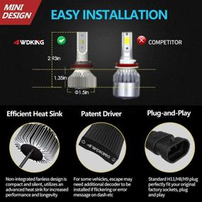 img 2 attached to 🔦 4WDKING H11 LED Headlight Bulbs - Fanless Super Bright 60W 8000LM 6500K Cool White - High/Low Beam H8/H9 Conversion Kit with T10 x2