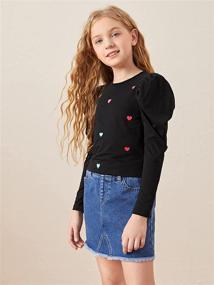 img 2 attached to 👚 SOLY HUX Girls' Heart Print Long Sleeve T-Shirt with Puff Sleeves - Round Neck Tee Top