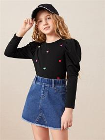 img 1 attached to 👚 SOLY HUX Girls' Heart Print Long Sleeve T-Shirt with Puff Sleeves - Round Neck Tee Top