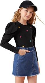 img 4 attached to 👚 SOLY HUX Girls' Heart Print Long Sleeve T-Shirt with Puff Sleeves - Round Neck Tee Top