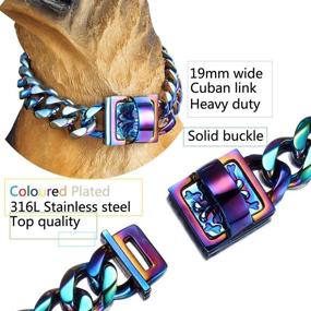 img 3 attached to 🌈 19mm Rainbow Dog Collar - Heavy Duty Stainless Steel Training Collar with Durable Clasp & Cuban Link Chain - Abaxaca Coloured Luxury Necklace for Dogs