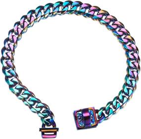 img 4 attached to 🌈 19mm Rainbow Dog Collar - Heavy Duty Stainless Steel Training Collar with Durable Clasp & Cuban Link Chain - Abaxaca Coloured Luxury Necklace for Dogs