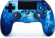 blue galaxy wireless controller for ps4, dual vibration gaming controller for playstation 4/pro/slim/pc with audio function, mini led indicator, usb cable - high performance logo