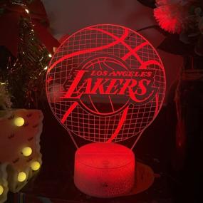 img 3 attached to 🏀 Ночная лампа Unitake Okurimono 3D Lakers Basketball, Лэмп, иллюзия 3D семицветного светодиода, работающего от USB с сенсорным управлением - идеальный подарок для детей (Лэйкерс Баскетбол)