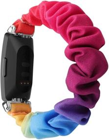 img 3 attached to OCEBEEC Scrunchies: Стильные и удобные 🌈 Ремешки для Fitbit Inspire для женщин (Радужный узор)