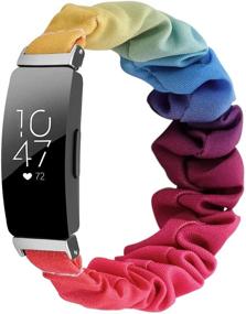 img 4 attached to OCEBEEC Scrunchies: Стильные и удобные 🌈 Ремешки для Fitbit Inspire для женщин (Радужный узор)