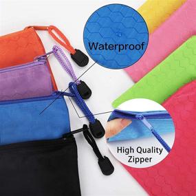 img 1 attached to 🖍️ 24pcs Waterproof Zipper Pencil Pouch, Zipper File Bag Pen Case for Office Supplies, Bulk Pencil Cases Kids, Travel Stationery Accessories - 12 Color Varieties