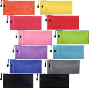 img 4 attached to 🖍️ 24pcs Waterproof Zipper Pencil Pouch, Zipper File Bag Pen Case for Office Supplies, Bulk Pencil Cases Kids, Travel Stationery Accessories - 12 Color Varieties
