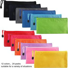 img 2 attached to 🖍️ 24pcs Waterproof Zipper Pencil Pouch, Zipper File Bag Pen Case for Office Supplies, Bulk Pencil Cases Kids, Travel Stationery Accessories - 12 Color Varieties