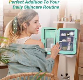 img 2 attached to 🍏 CROWNFUL Mini Fridge - 10L/12 Can Portable Cooler and Warmer for Skincare, Food, Beverage - Home & Car Use - Green