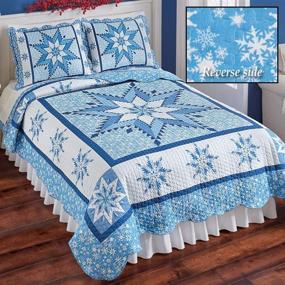 img 2 attached to ❄️ Stunning Winter Holiday Bedding: Pretty Snowflake Reversible Patchwork Quilt with Scalloped Edges