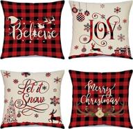 farmhouse christmas pillow covers 18×18 inch set of 4: festive buffalo plaid & seasonal sayings for sofa couch décor логотип