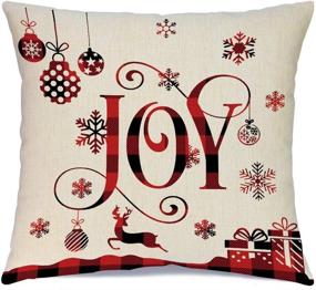 img 1 attached to Farmhouse Christmas Pillow Covers 18×18 Inch Set of 4: Festive Buffalo Plaid & Seasonal Sayings for Sofa Couch Décor