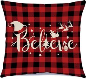 img 2 attached to Farmhouse Christmas Pillow Covers 18×18 Inch Set of 4: Festive Buffalo Plaid & Seasonal Sayings for Sofa Couch Décor