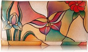 img 4 attached to 👜 Anuschka Hand Painted Leather Triple Compartment Wallet/Clutch - Anna