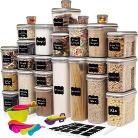 img 4 attached to 🥡 Shazo 52 Pc Food Storage Containers - Airtight Dry Food Space Saver with Interchangeable Lid, 14 Measuring Cups + Spoons, Labels + Marker - Reusable & Convenient