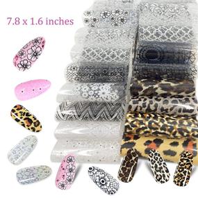 img 1 attached to 💅 Nail Art Foil Stickers - 100 Sheets: Starry Sky Flowers, Leopard Nail Art Decorations Kit with Nail Cuticle Pushers