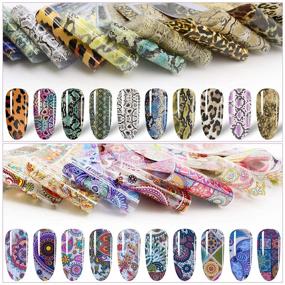 img 2 attached to 💅 Nail Art Foil Stickers - 100 Sheets: Starry Sky Flowers, Leopard Nail Art Decorations Kit with Nail Cuticle Pushers