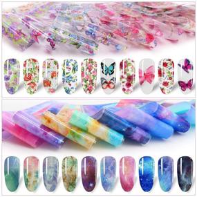 img 3 attached to 💅 Nail Art Foil Stickers - 100 Sheets: Starry Sky Flowers, Leopard Nail Art Decorations Kit with Nail Cuticle Pushers