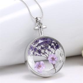 img 3 attached to Dried Pressed Purple Flower Necklace | Heart & Round Glass Pendant | Women's & Girl's Fashion Necklace