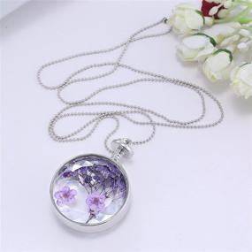 img 1 attached to Dried Pressed Purple Flower Necklace | Heart & Round Glass Pendant | Women's & Girl's Fashion Necklace