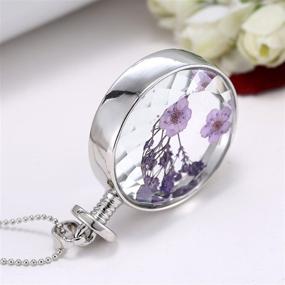 img 2 attached to Dried Pressed Purple Flower Necklace | Heart & Round Glass Pendant | Women's & Girl's Fashion Necklace