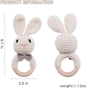img 3 attached to 🐰 Enhance Brain Development with Youuys Baby Rattle: Crochet Bunny Wooden Rattle & Teething Ring for 0-6 Months, Perfect Neutral Woodland Animal Toy for Newborns, BPA-Free