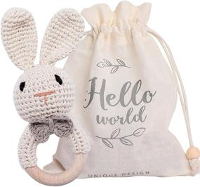img 4 attached to 🐰 Enhance Brain Development with Youuys Baby Rattle: Crochet Bunny Wooden Rattle & Teething Ring for 0-6 Months, Perfect Neutral Woodland Animal Toy for Newborns, BPA-Free