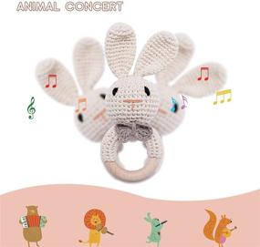 img 2 attached to 🐰 Enhance Brain Development with Youuys Baby Rattle: Crochet Bunny Wooden Rattle & Teething Ring for 0-6 Months, Perfect Neutral Woodland Animal Toy for Newborns, BPA-Free