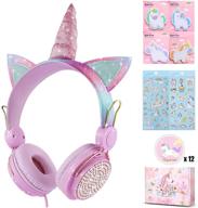 charlxee kids unicorn headphones with microphone for school, birthday gifts for girls, over ear wired headset with 3.5mm jack, hd sound, compatible with kindle, tablet, pc, online study (princess, pink) logo