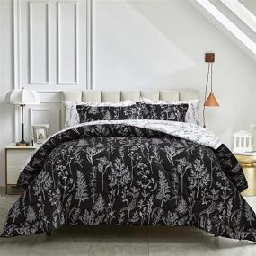 img 4 attached to 🌿 Joyreap Black and White Leaves Reversible Botanical Design Comforter Set - Ultra Soft Microfiber, All-Season Bedding (Full/Queen, 90x90 inches)