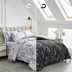 img 3 attached to 🌿 Joyreap Black and White Leaves Reversible Botanical Design Comforter Set - Ultra Soft Microfiber, All-Season Bedding (Full/Queen, 90x90 inches)